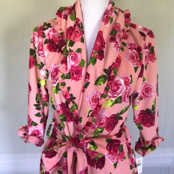 New Betsey Johnson Size Medium 8/10 Pink Rose Robe - Picture 3 of 4